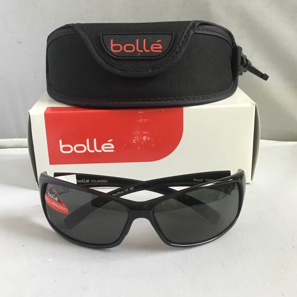 bolle Black Polarized Wrap Sunglasses with Case